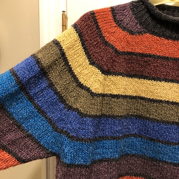 In Knit Striped Hand Knit Turtleneck Sweater - Picture 5 of 12